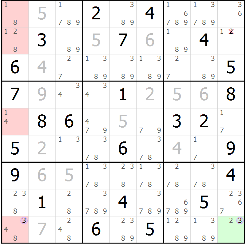 Position des candidats pour la solution de la Gr 40 page 43 du magazine de sudoku Suprême n° 024
