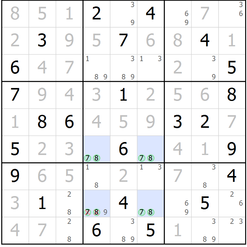 Position des candidats pour la solution de la Gr 40 page 43 du magazine de sudoku Suprême n° 024