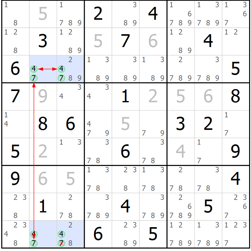 Position des candidats pour la solution de la Gr 40 page 43 du magazine de sudoku Suprême n° 024