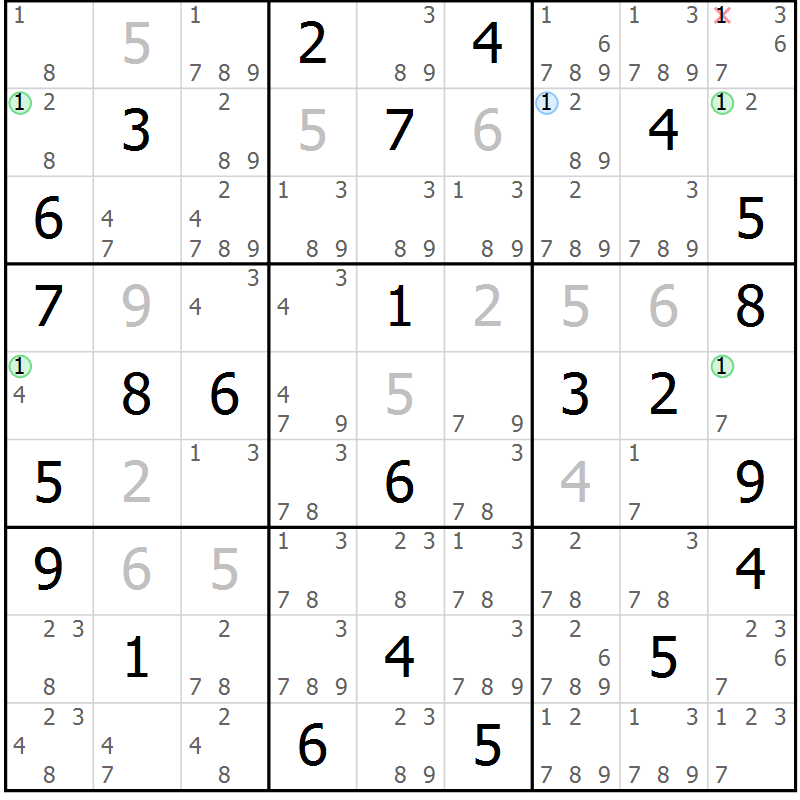 Position des candidats pour la solution de la Gr 40 page 43 du magazine de sudoku Suprême n° 024