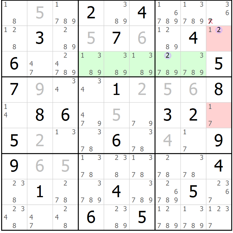 Position des candidats pour la solution de la Gr 40 page 43 du magazine de sudoku Suprême n° 024