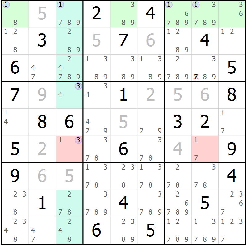 Position des candidats pour la solution de la Gr 40 page 43 du magazine de sudoku Suprême n° 024
