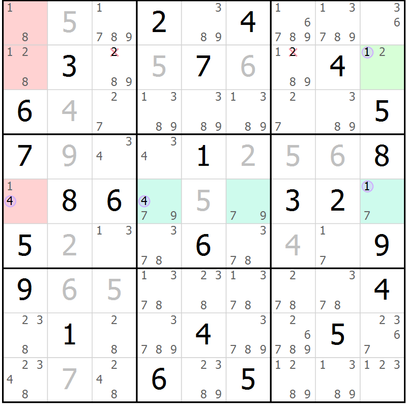 Position des candidats pour la solution de la Gr 40 page 43 du magazine de sudoku Suprême n° 024