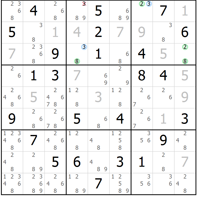 Position des candidats pour la solution de la Gr 41 page 44 du magazine de sudoku Suprême n° 024