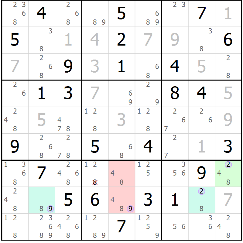 Position des candidats pour la solution de la Gr 41 page 44 du magazine de sudoku Suprême n° 024