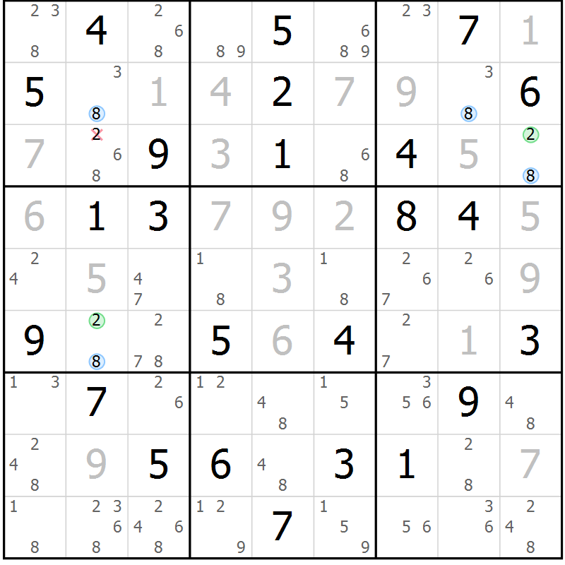 Position des candidats pour la solution de la Gr 41 page 44 du magazine de sudoku Suprême n° 024