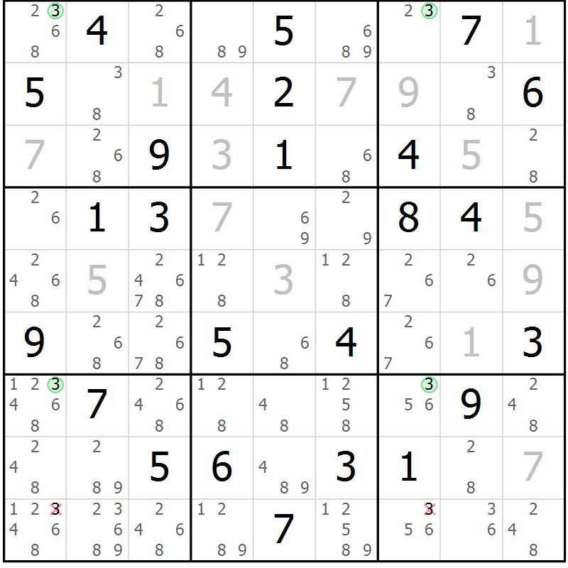 Position des candidats pour la solution de la Gr 41 page 44 du magazine de sudoku Suprême n° 024