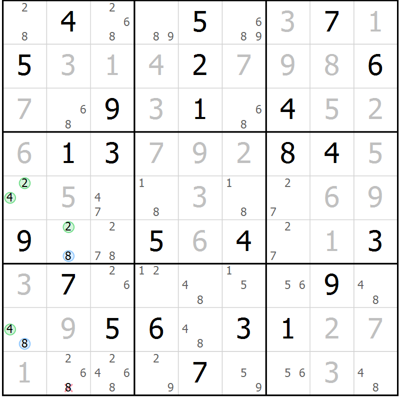 Position des candidats pour la solution de la Gr 41 page 44 du magazine de sudoku Suprême n° 024