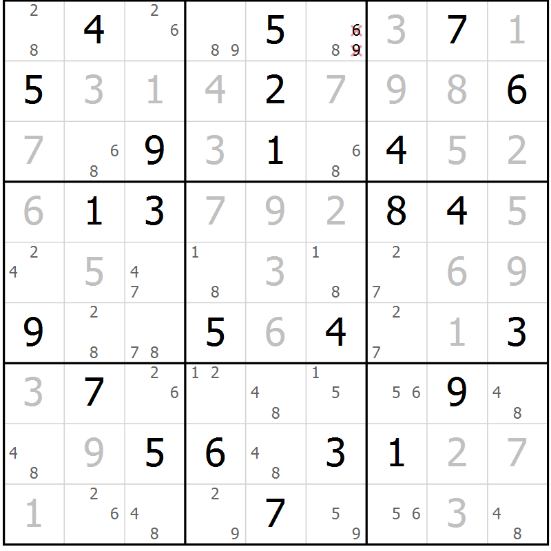 Position des candidats pour la solution de la Gr 41 page 44 du magazine de sudoku Suprême n° 024