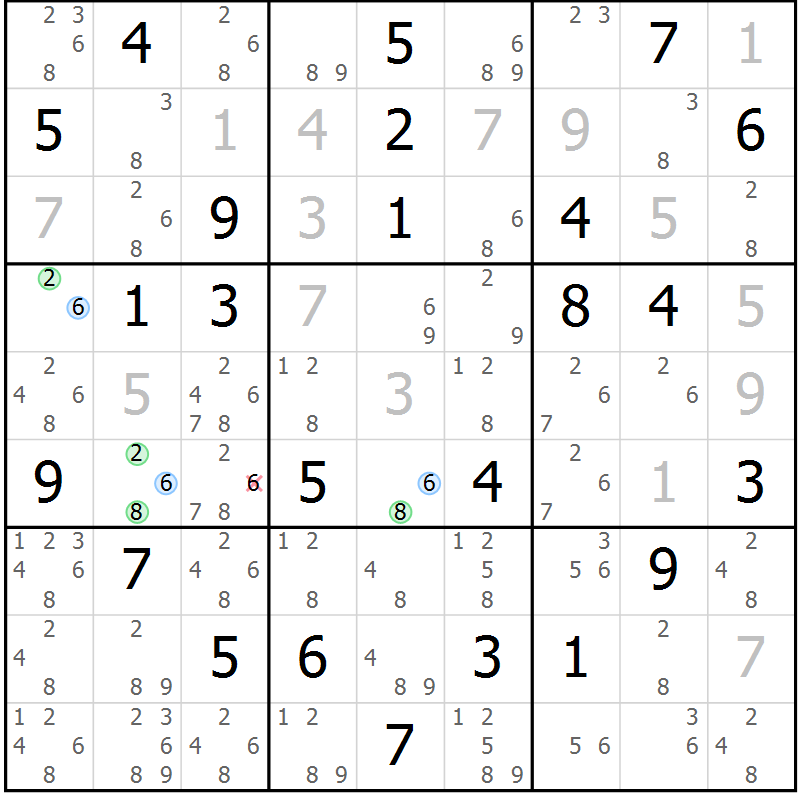 Position des candidats pour la solution de la Gr 41 page 44 du magazine de sudoku Suprême n° 024