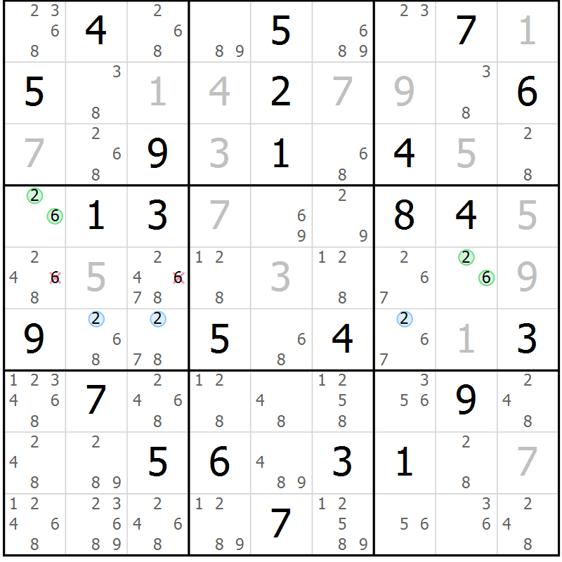 Position des candidats pour la solution de la Gr 41 page 44 du magazine de sudoku Suprême n° 024