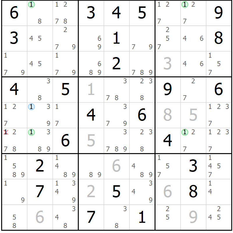 Position des candidats pour la solution de la Gr 42 page 45 du magazine de sudoku Suprême n° 024