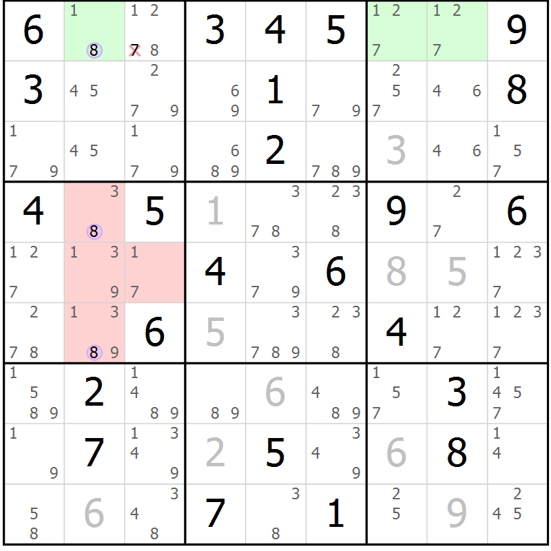 Position des candidats pour la solution de la Gr 42 page 45 du magazine de sudoku Suprême n° 024