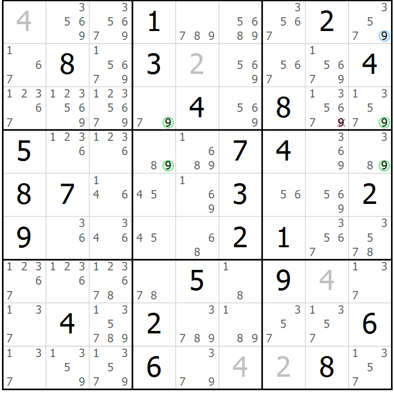 Position des candidats pour la solution de la Gr 43 page 46 du magazine de sudoku Suprême n° 024