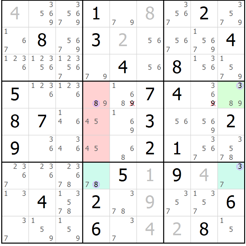 Position des candidats pour la solution de la Gr 43 page 46 du magazine de sudoku Suprême n° 024