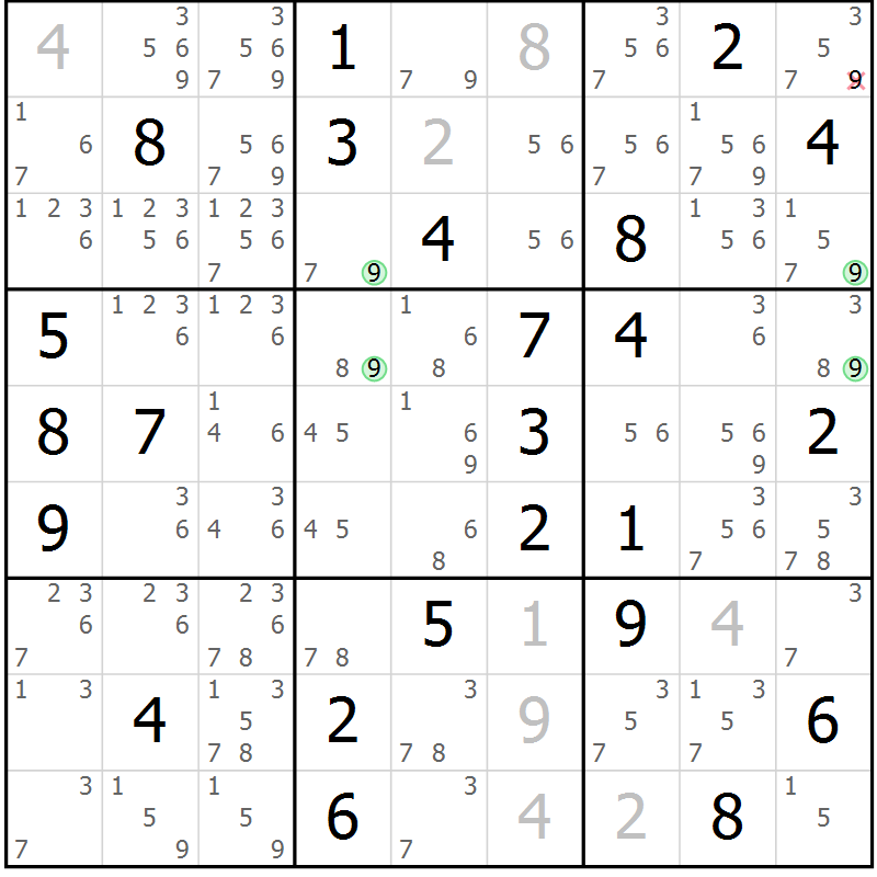 Position des candidats pour la solution de la Gr 43 page 46 du magazine de sudoku Suprême n° 024