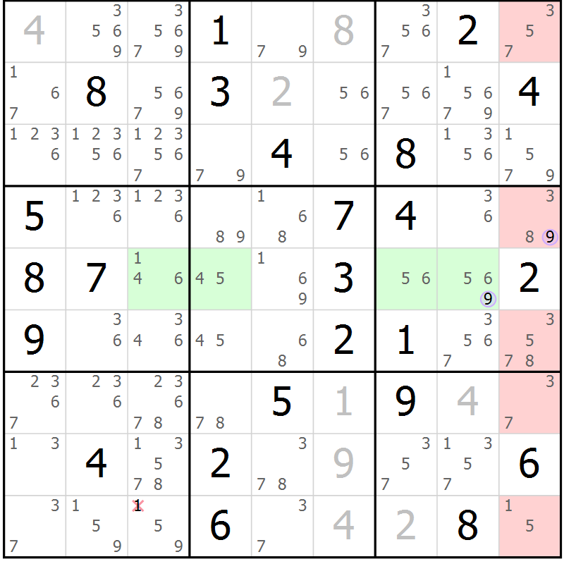 Position des candidats pour la solution de la Gr 43 page 46 du magazine de sudoku Suprême n° 024