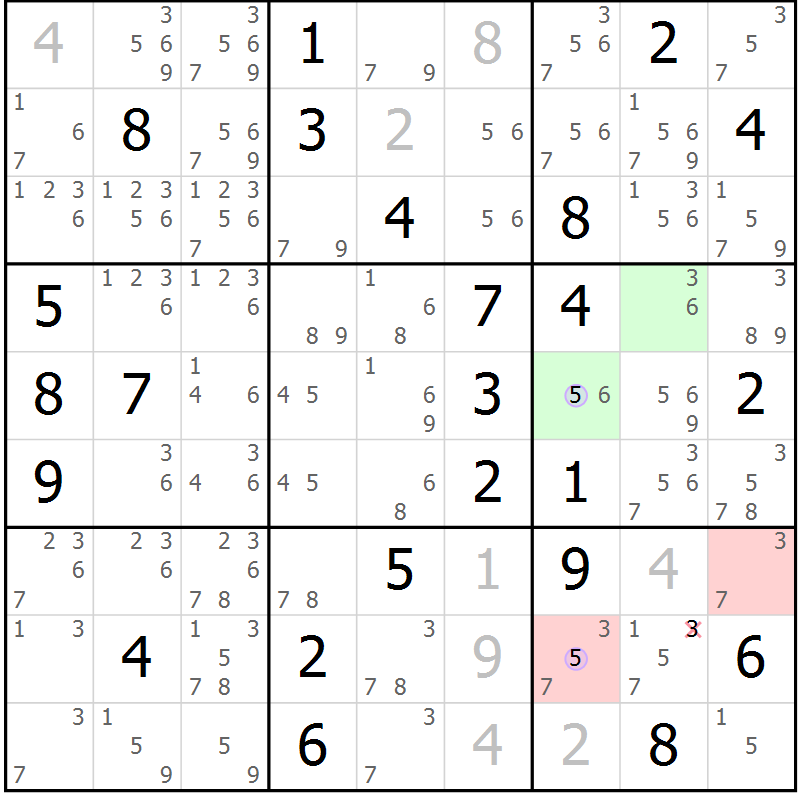 Position des candidats pour la solution de la Gr 43 page 46 du magazine de sudoku Suprême n° 024