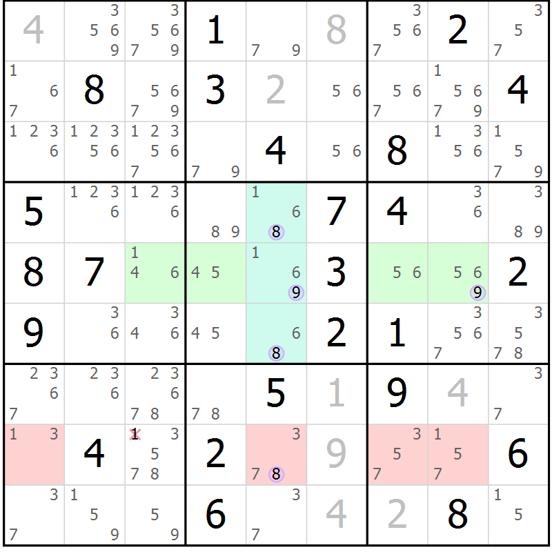 Position des candidats pour la solution de la Gr 43 page 46 du magazine de sudoku Suprême n° 024