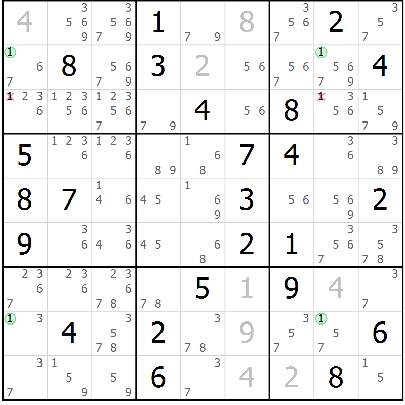 Position des candidats pour la solution de la Gr 43 page 46 du magazine de sudoku Suprême n° 024