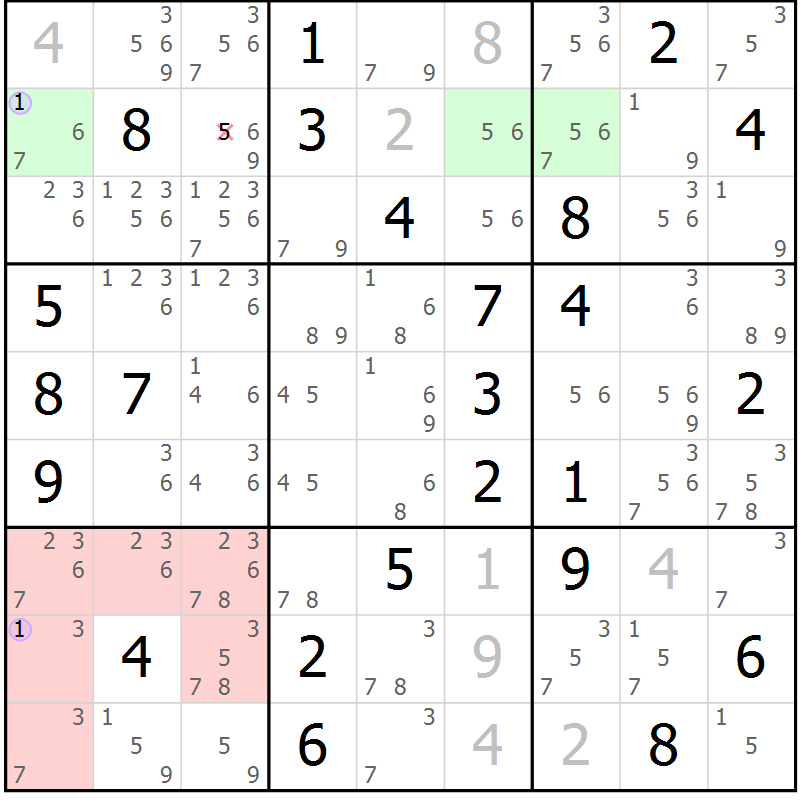 Position des candidats pour la solution de la Gr 43 page 46 du magazine de sudoku Suprême n° 024