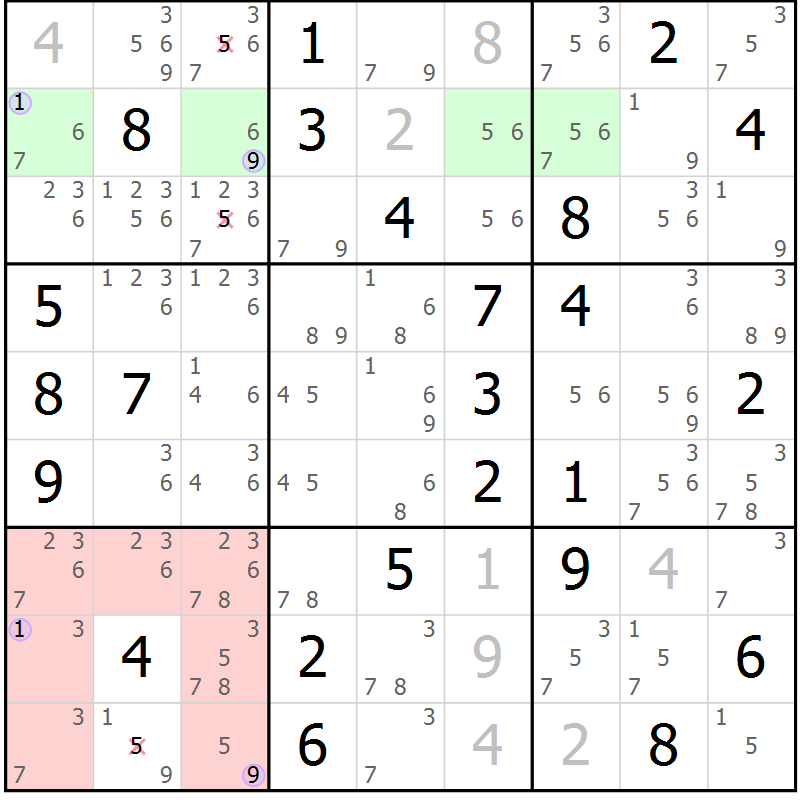Position des candidats pour la solution de la Gr 43 page 46 du magazine de sudoku Suprême n° 024