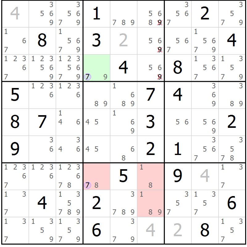 Position des candidats pour la solution de la Gr 43 page 46 du magazine de sudoku Suprême n° 024