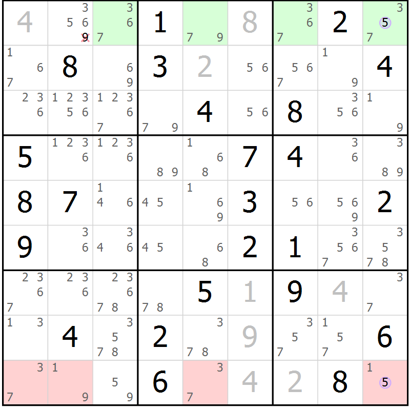 Position des candidats pour la solution de la Gr 43 page 46 du magazine de sudoku Suprême n° 024