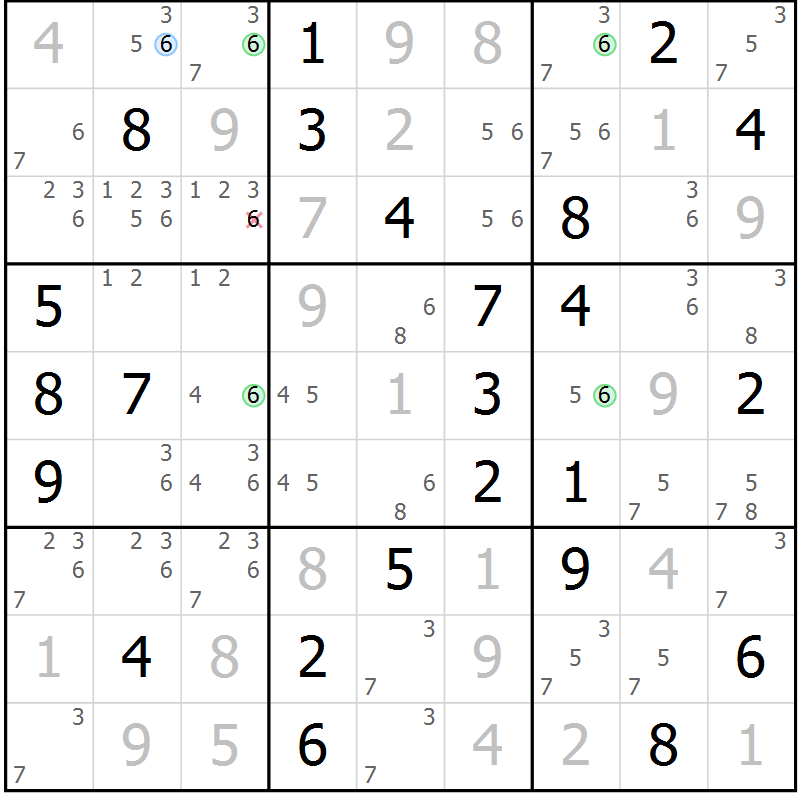 Position des candidats pour la solution de la Gr 43 page 46 du magazine de sudoku Suprême n° 024