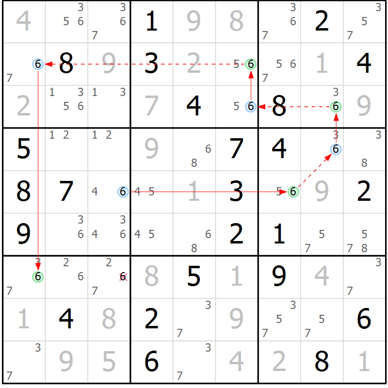 Position des candidats pour la solution de la Gr 43 page 46 du magazine de sudoku Suprême n° 024