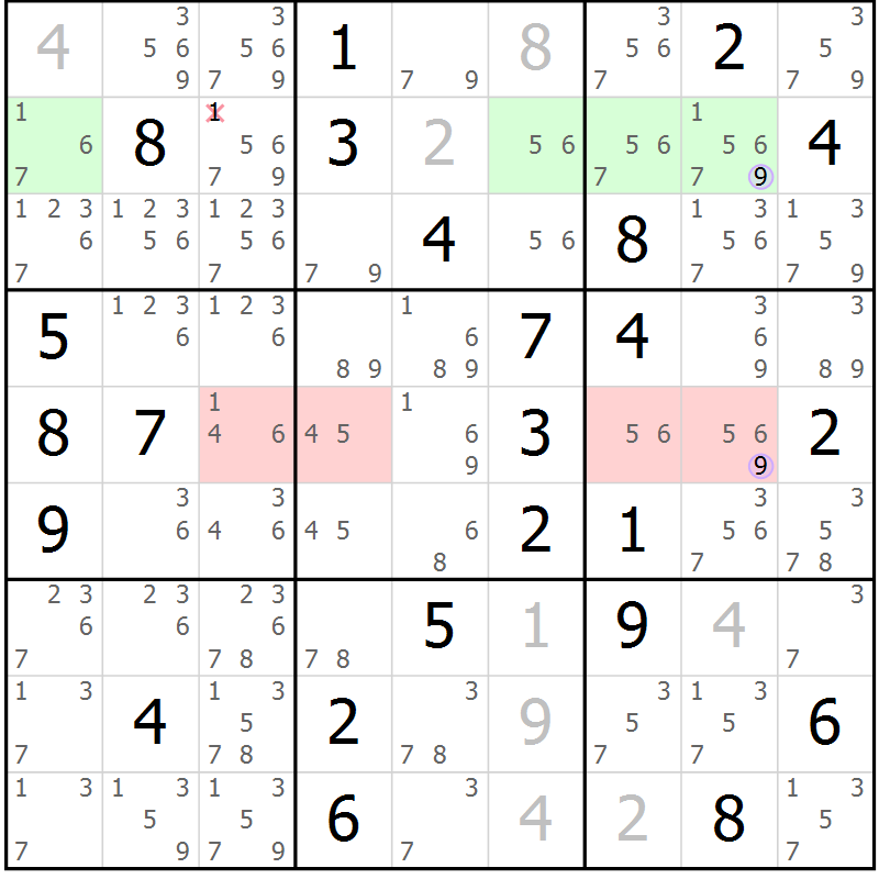 Position des candidats pour la solution de la Gr 43 page 46 du magazine de sudoku Suprême n° 024
