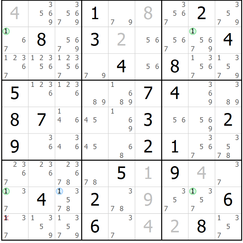 Position des candidats pour la solution de la Gr 43 page 46 du magazine de sudoku Suprême n° 024