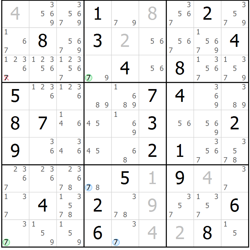Position des candidats pour la solution de la Gr 43 page 46 du magazine de sudoku Suprême n° 024