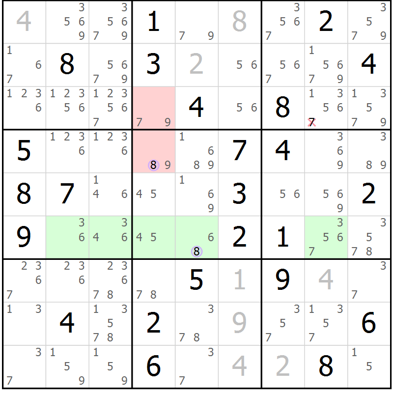 Position des candidats pour la solution de la Gr 43 page 46 du magazine de sudoku Suprême n° 024