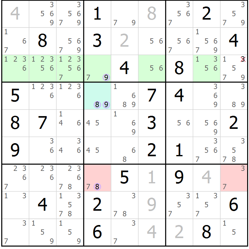 Position des candidats pour la solution de la Gr 43 page 46 du magazine de sudoku Suprême n° 024
