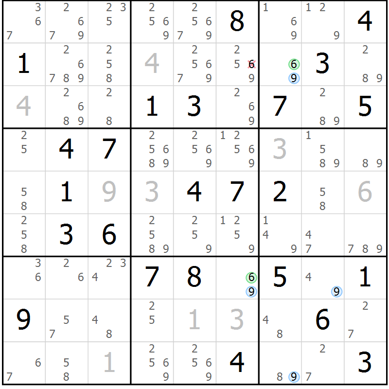 Position des candidats pour la solution de la Gr 44 page 47 du magazine de sudoku Suprême n° 024