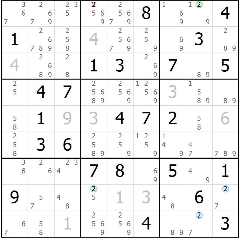 Position des candidats pour la solution de la Gr 44 page 47 du magazine de sudoku Suprême n° 024
