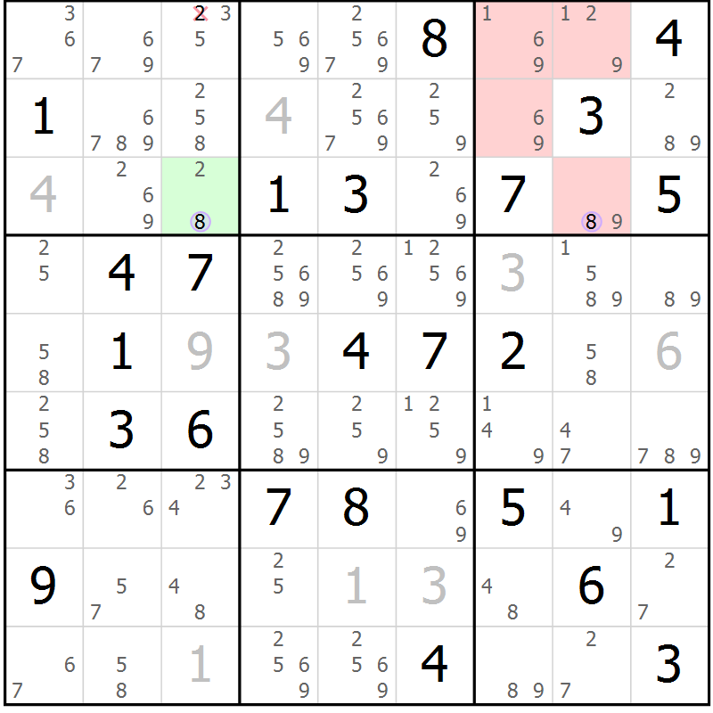 Position des candidats pour la solution de la Gr 44 page 47 du magazine de sudoku Suprême n° 024