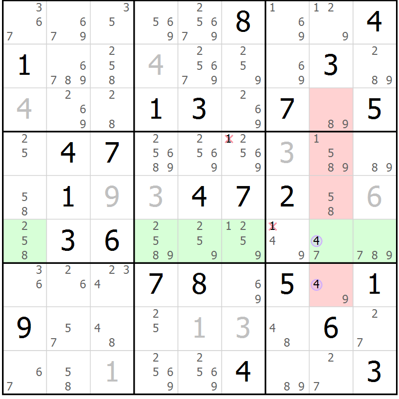 Position des candidats pour la solution de la Gr 44 page 47 du magazine de sudoku Suprême n° 024