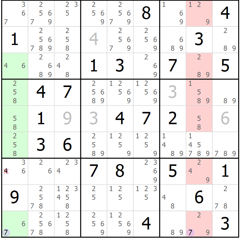 Position des candidats pour la solution de la Gr 44 page 47 du magazine de sudoku Suprême n° 024