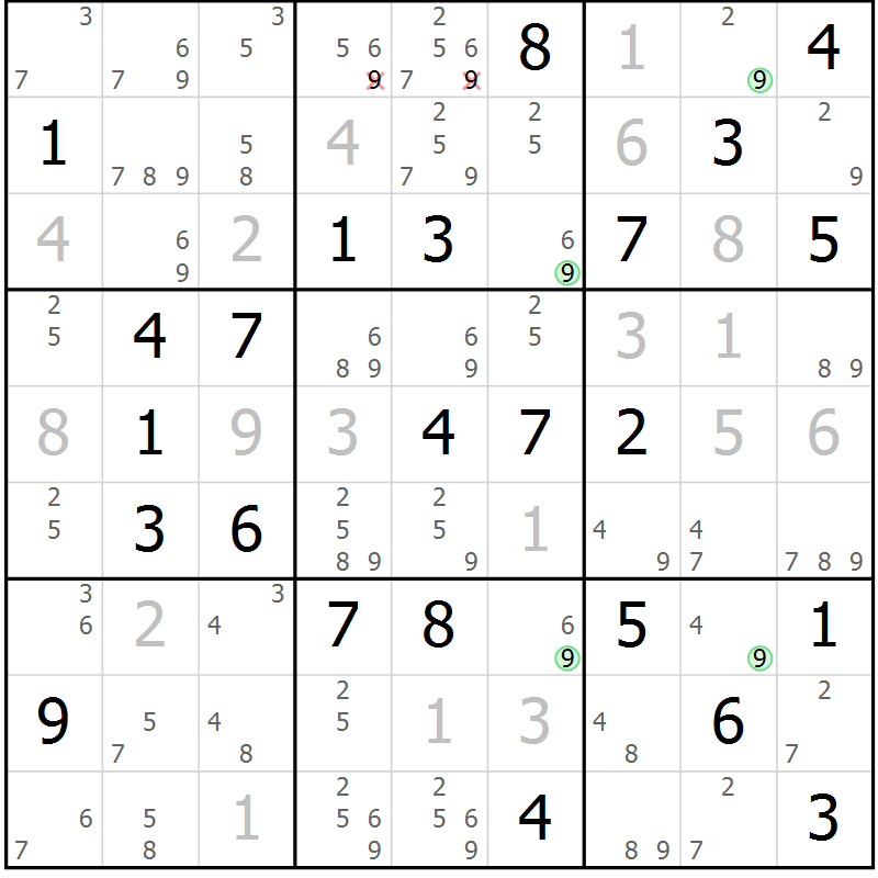 Position des candidats pour la solution de la Gr 44 page 47 du magazine de sudoku Suprême n° 024