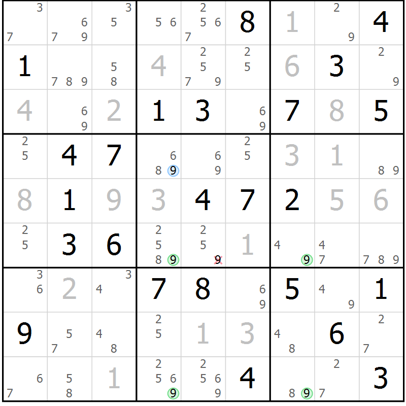 Position des candidats pour la solution de la Gr 44 page 47 du magazine de sudoku Suprême n° 024