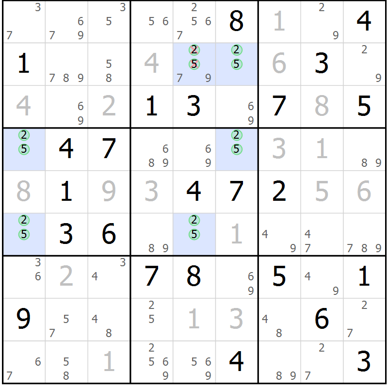 Position des candidats pour la solution de la Gr 44 page 47 du magazine de sudoku Suprême n° 024