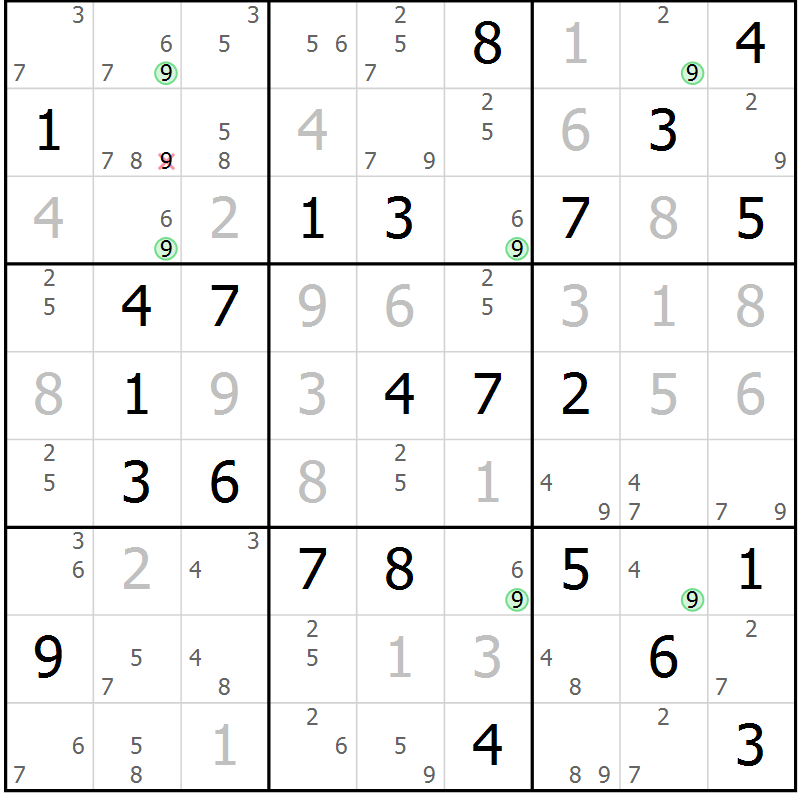 Position des candidats pour la solution de la Gr 44 page 47 du magazine de sudoku Suprême n° 024