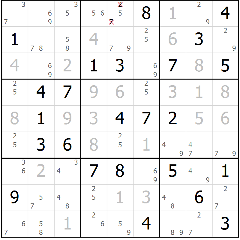 Position des candidats pour la solution de la Gr 44 page 47 du magazine de sudoku Suprême n° 024