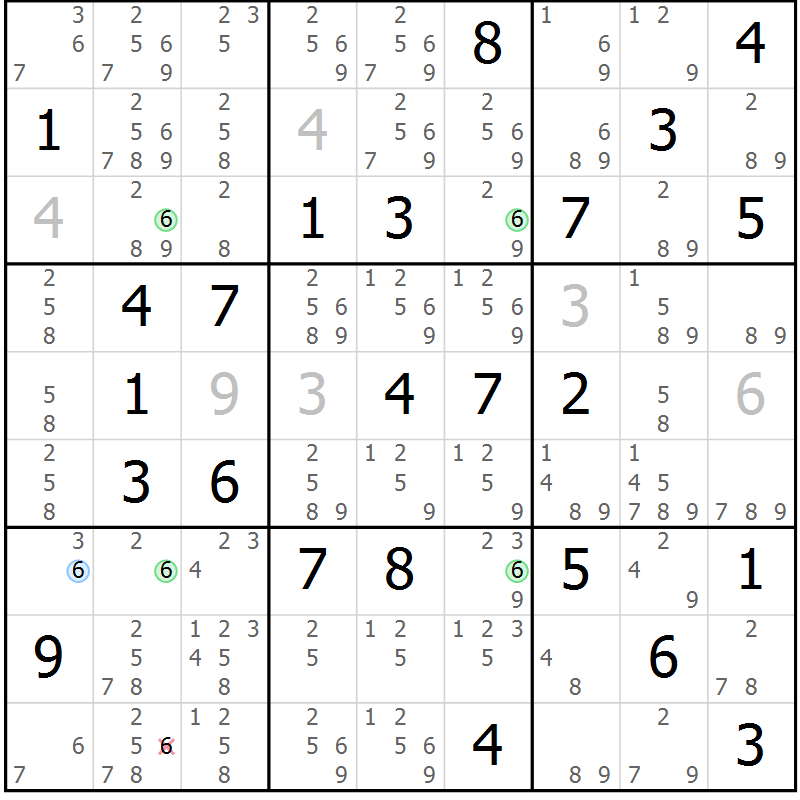 Position des candidats pour la solution de la Gr 44 page 47 du magazine de sudoku Suprême n° 024