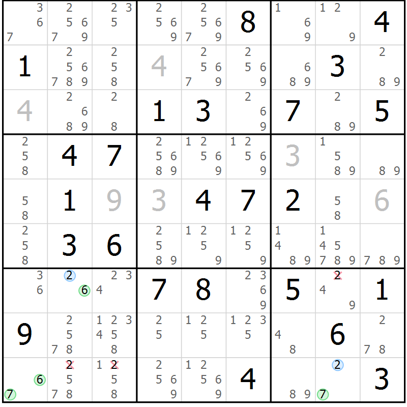 Position des candidats pour la solution de la Gr 44 page 47 du magazine de sudoku Suprême n° 024