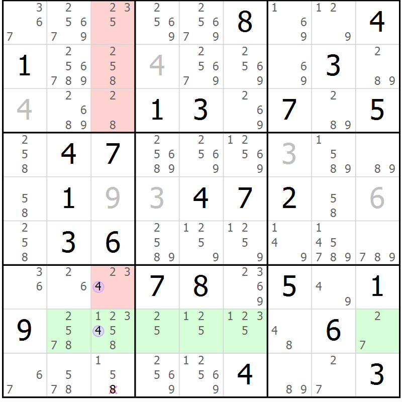 Position des candidats pour la solution de la Gr 44 page 47 du magazine de sudoku Suprême n° 024