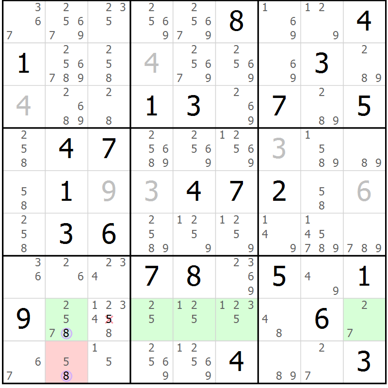 Position des candidats pour la solution de la Gr 44 page 47 du magazine de sudoku Suprême n° 024