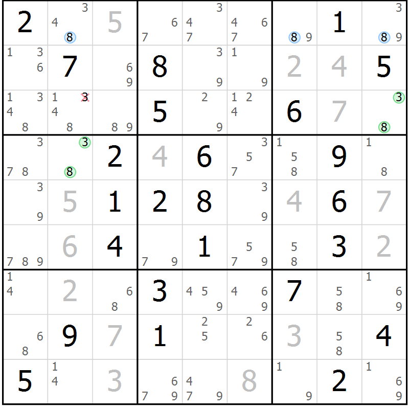Position des candidats pour la solution de la Gr 45 page 48 du magazine de sudoku Suprême n° 024